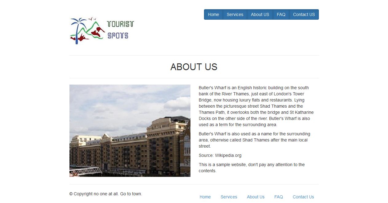 Twitter Bootstrap Tourist Spot Website About US Page